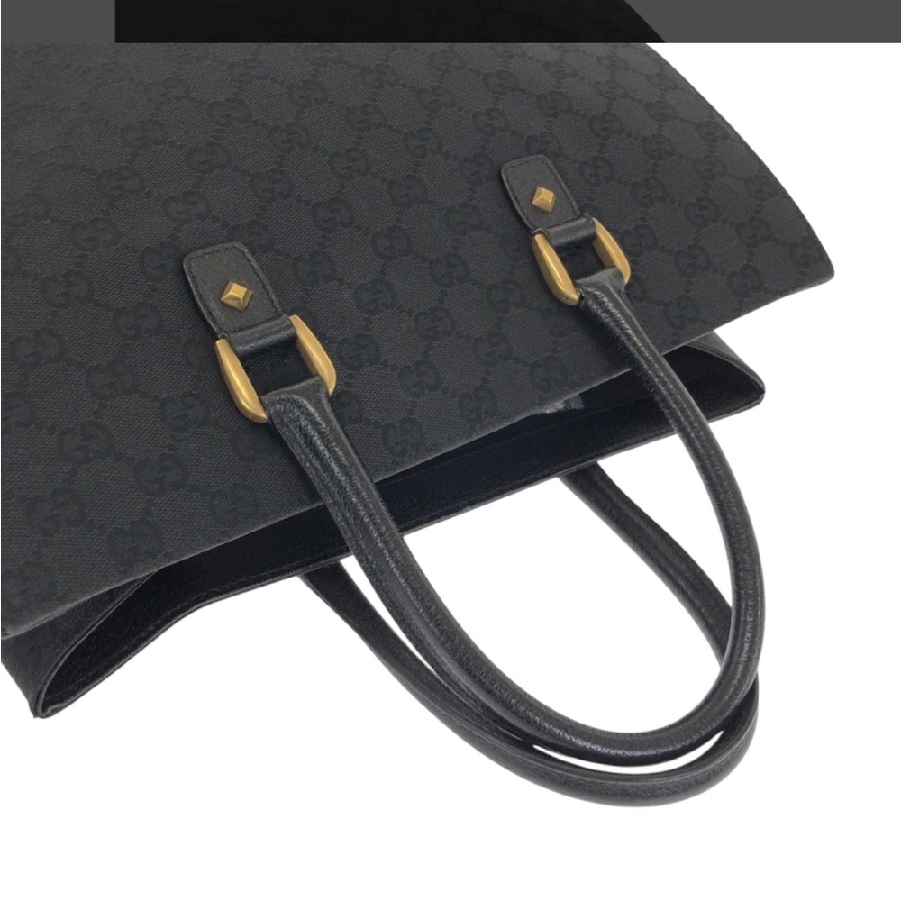 Gucci GG Canvas Tote Bag In Black Leather With Studs - Picture 2 of 16